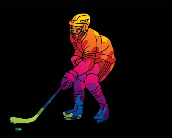 Hockey Sobre Hielo Deporte Jugador Dibujos Animados Vector Gráfico Acción — Archivo Imágenes Vectoriales