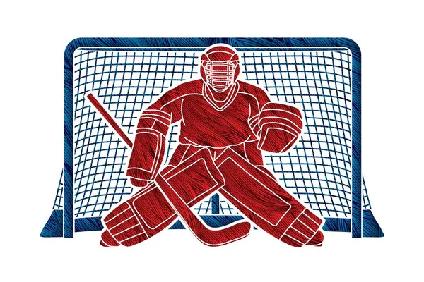 Ice Hockey Goalie Sport Player Cartoon Action Graphic Vector — Stock Vector