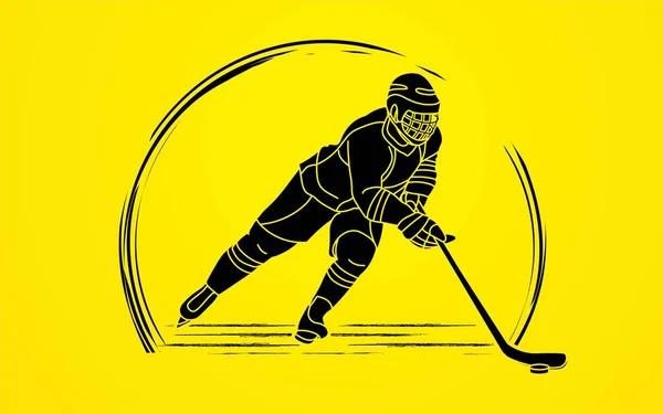 Hockey Sobre Hielo Deporte Jugador Dibujos Animados Vector Gráfico Acción — Vector de stock