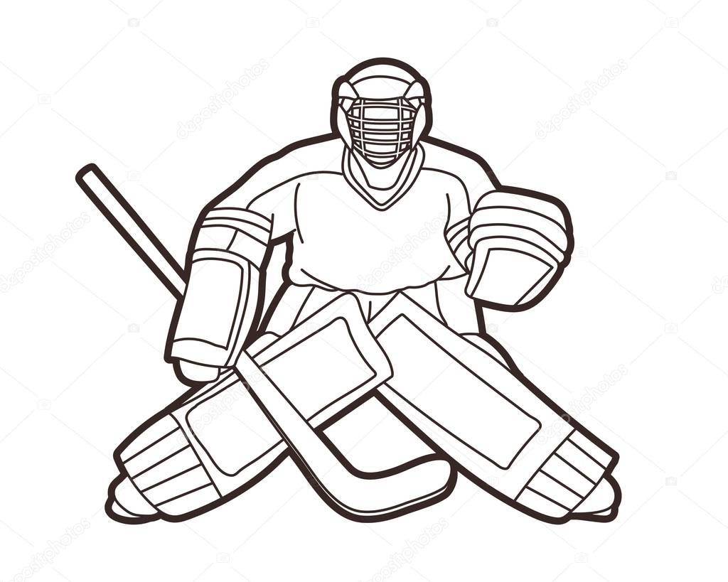 Ice Hockey Goalie, sport player cartoon action graphic vector.