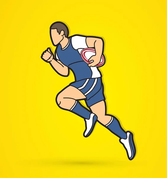Rugby Gracz Akcji Wektor Grafiki Sportowej Kreskówek — Wektor stockowy