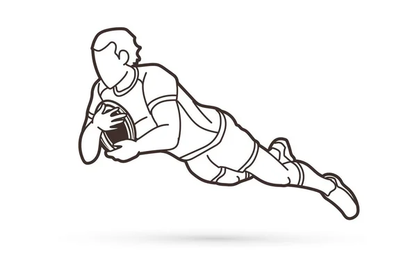 Rugby Speler Actie Cartoon Sport Grafische Vector — Stockvector