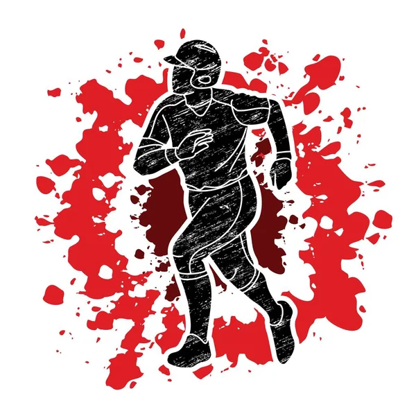 Joueur Baseball Action Dessin Animé Sport Vecteur Graphique — Image vectorielle