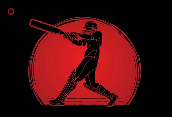 Kriket Oyuncusu Aksiyon Çizgi Film Sporu Grafik Vektörü — Stok Vektör