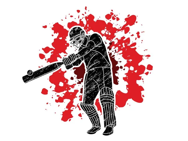 板球运动员动作卡通运动图形矢量 — 图库矢量图片