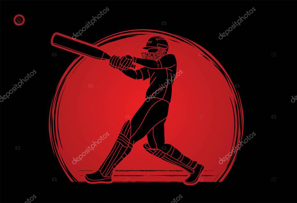 Cricket player action cartoon sport graphic vector.