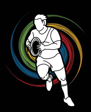Rugby oyuncusu aksiyon çizgi film sporu grafik vektörü