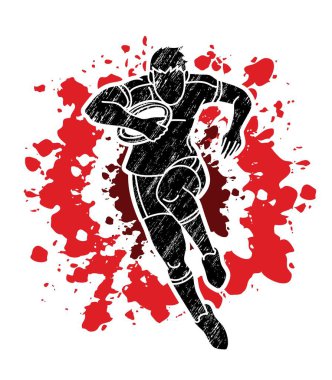 Rugby oyuncusu aksiyon çizgi film sporu grafik vektörü