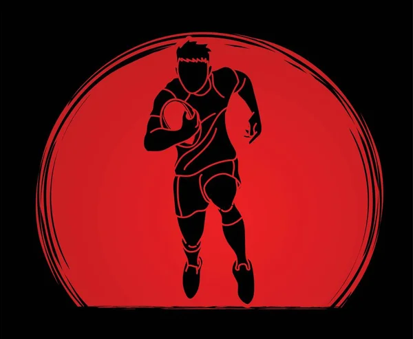 Rugby Joueur Action Dessin Animé Sport Graphique Vecteur — Image vectorielle