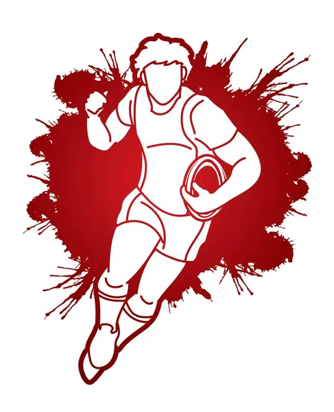 Rugby Giocatore Azione Cartone Animato Sport Grafica Vettoriale — Vettoriale Stock