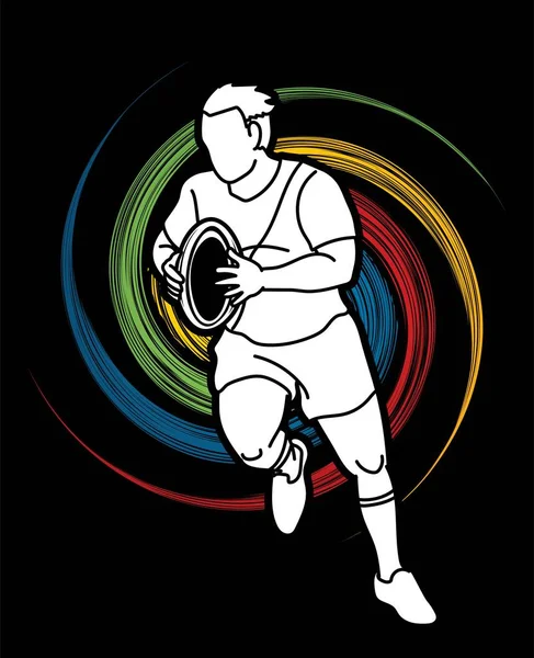 ラグビー選手のアクション漫画スポーツグラフィックベクトル — ストックベクタ