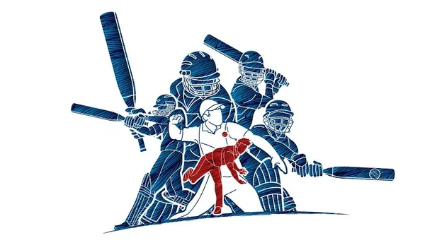 板球运动员动作卡通运动图形矢量 — 图库矢量图片
