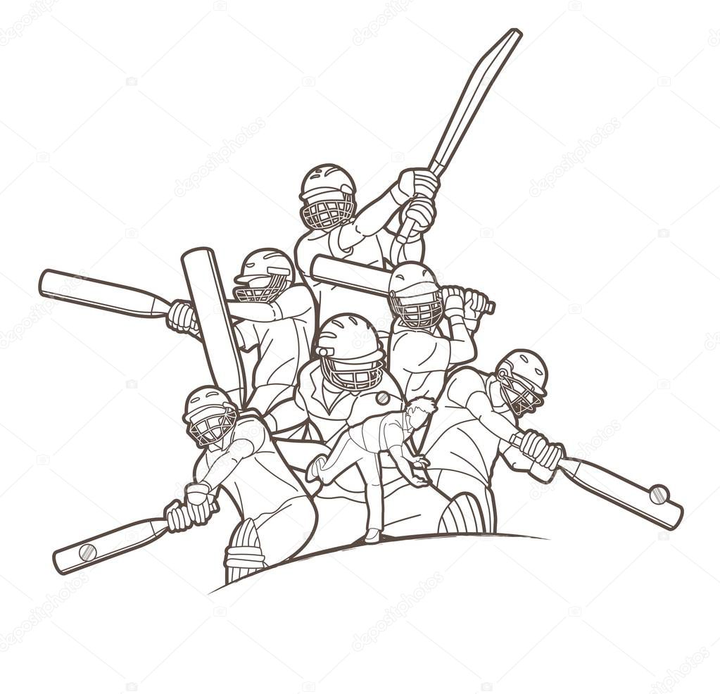 Cricket players action cartoon sport graphic vector