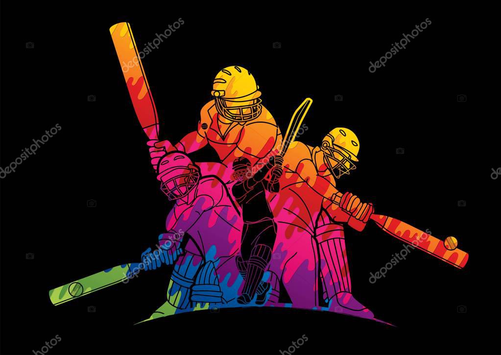 Cricket players action cartoon sport graphic vector