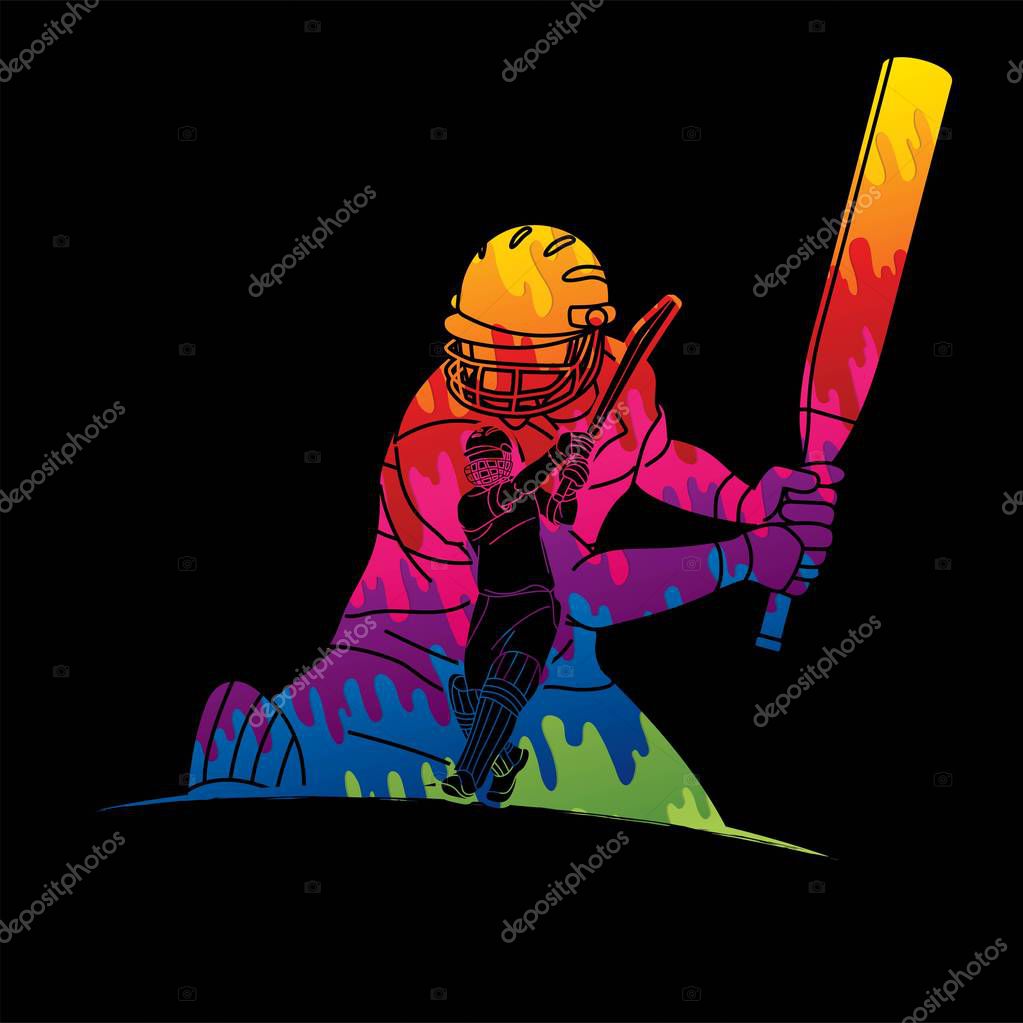 Cricket players action cartoon sport graphic vector