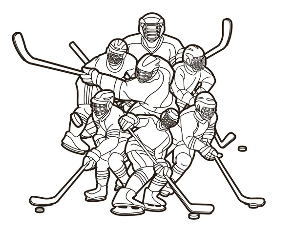 Hielo Hockey Jugadores Acción Dibujos Animados Deporte Gráfico Vector — Vector de stock