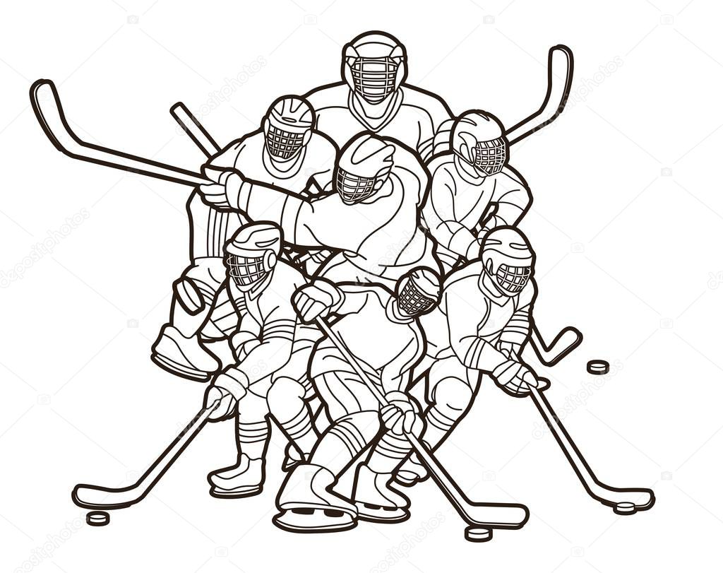 Ice Hockey players action cartoon sport graphic vector.