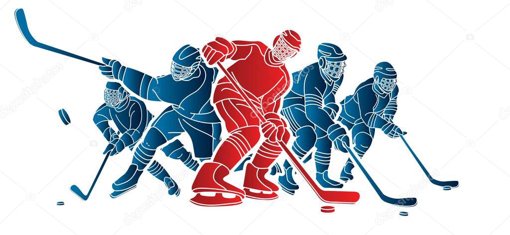 Ice Hockey players action cartoon sport graphic vector.