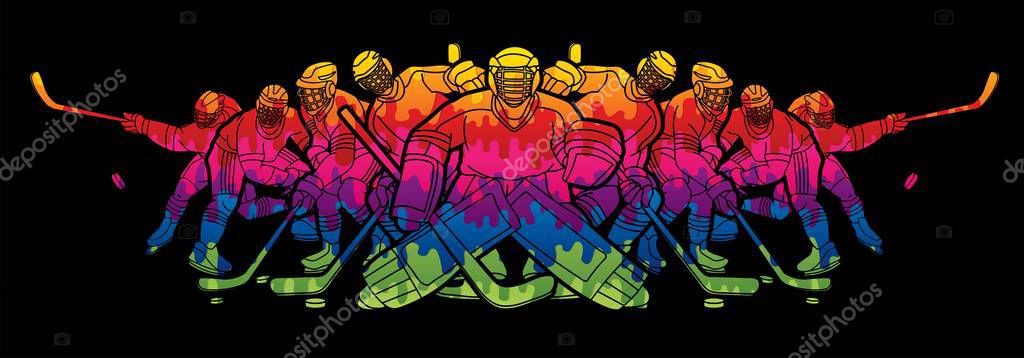 Ice Hockey players action cartoon sport graphic vector.