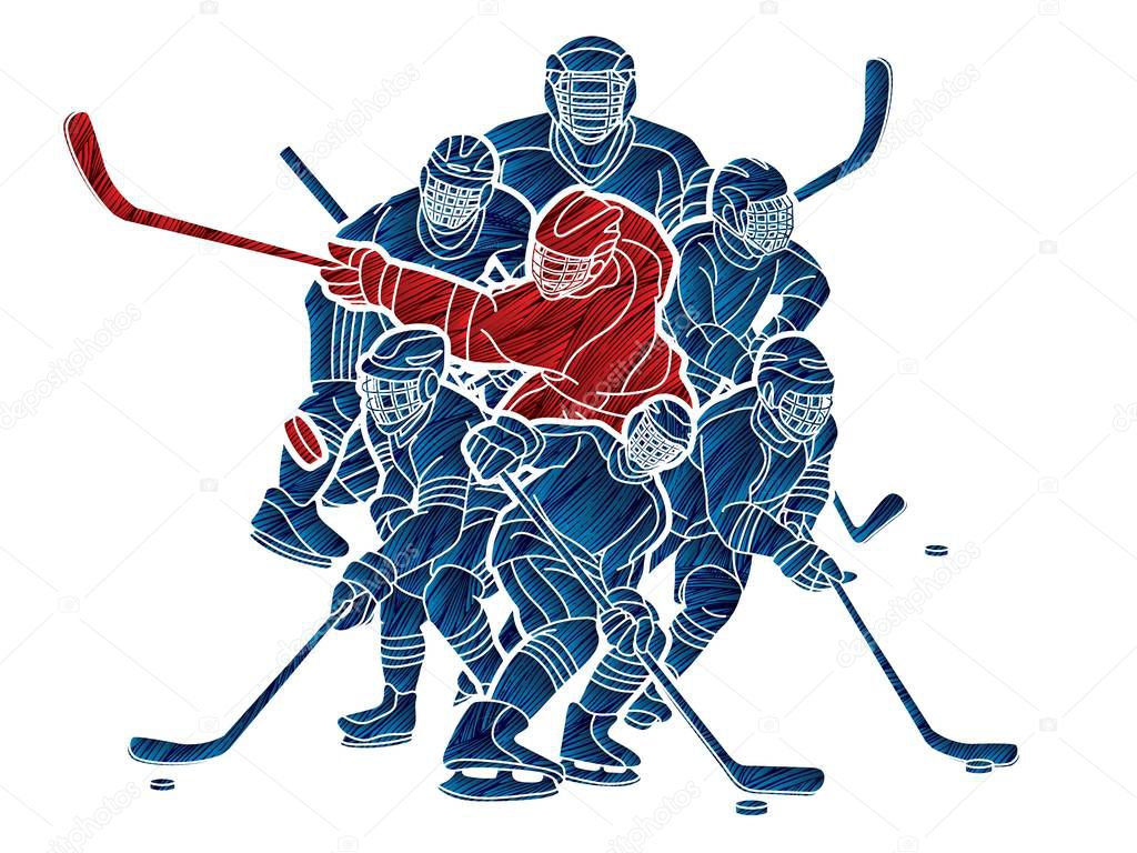 Ice Hockey players action cartoon sport graphic vector.