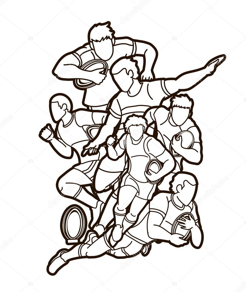 Rugby players cartoon sport graphic vector