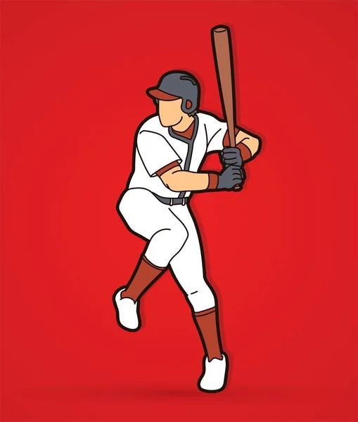 Giocatore Baseball Azione Cartone Animato Sport Grafica Vettore — Vettoriale Stock