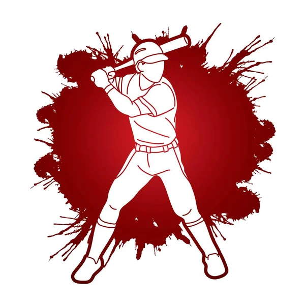 Béisbol Jugador Acción Dibujos Animados Deporte Gráfico Vector — Archivo Imágenes Vectoriales