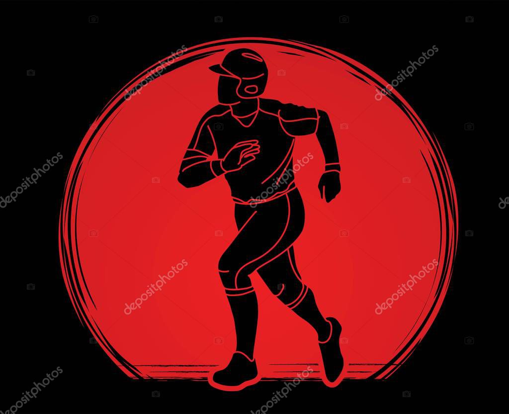 Baseball player action cartoon sport graphic vector.