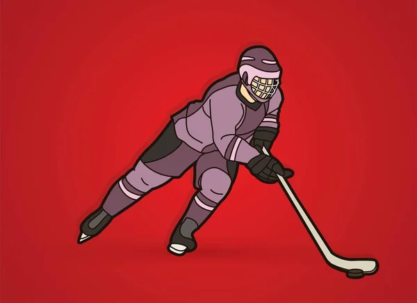 Hockey Sobre Hielo Jugador Acción Dibujos Animados Deporte Gráfico Vector — Archivo Imágenes Vectoriales