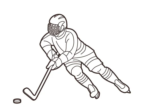 Hockey Sobre Hielo Jugador Acción Dibujos Animados Deporte Gráfico Vector — Vector de stock