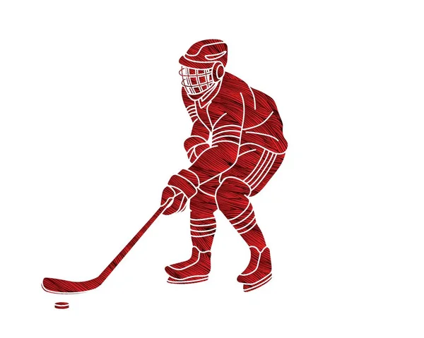 Hockey Sur Glace Joueur Action Dessin Animé Sport Vecteur Graphique — Image vectorielle