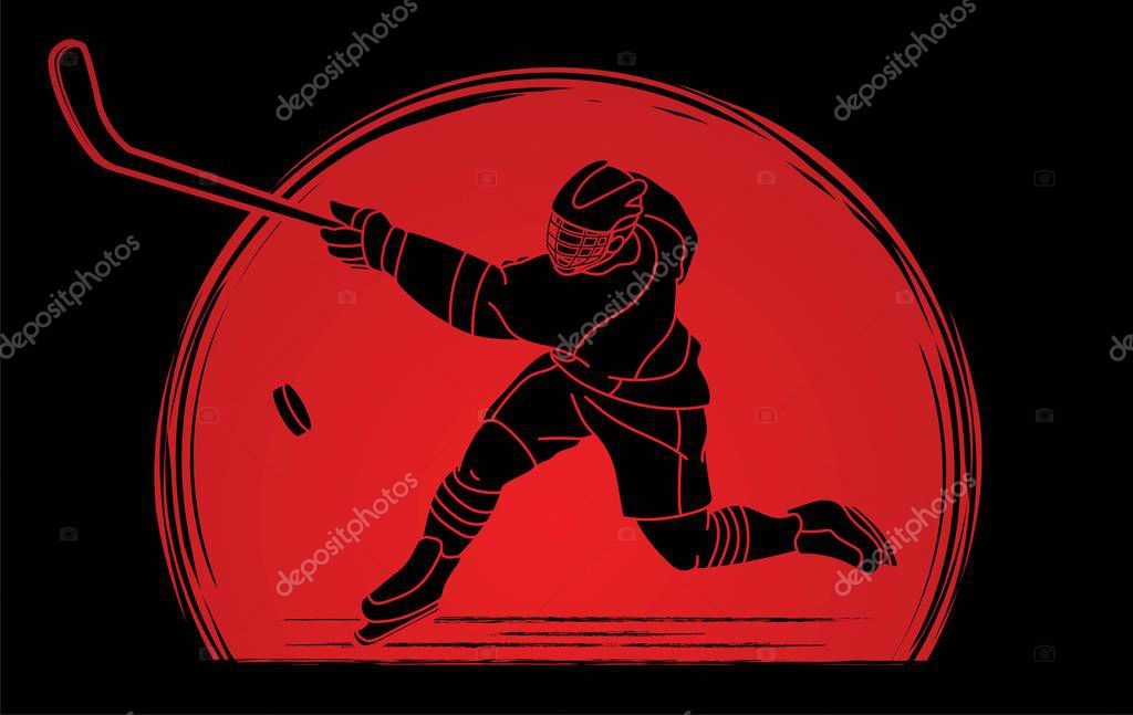 Ice Hockey player action cartoon sport graphic vector.