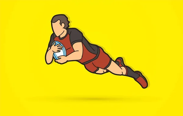 Rugby Joueur Action Dessin Animé Sport Graphique Vecteur — Image vectorielle