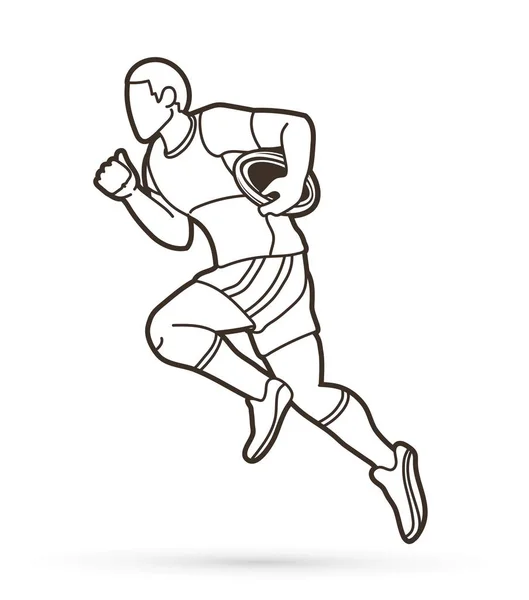Rugby Joueur Action Dessin Animé Sport Graphique Vecteur — Image vectorielle