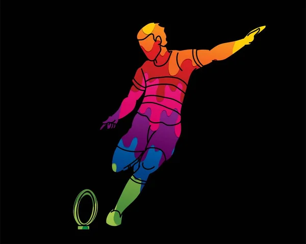 Rugby Oyuncusu Aksiyon Çizgi Film Sporu Grafik Vektörü — Stok Vektör