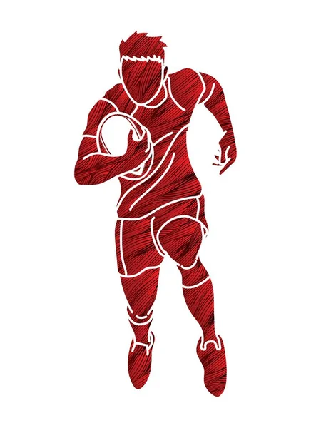 Jugador Rugby Acción Dibujos Animados Vector Gráfico Deportivo — Vector de stock