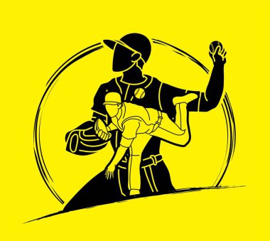 Beyzbol oyuncuları grubu çizgi film sporu grafik vektörü.