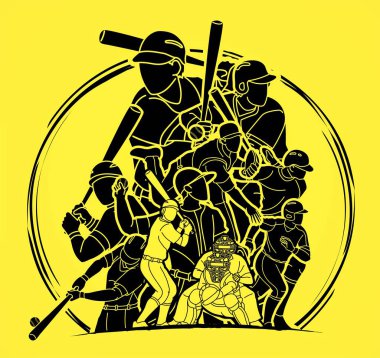 Beyzbol oyuncuları grubu çizgi film sporu grafik vektörü.