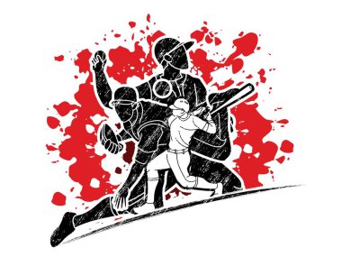 Beyzbol oyuncuları grubu çizgi film sporu grafik vektörü.