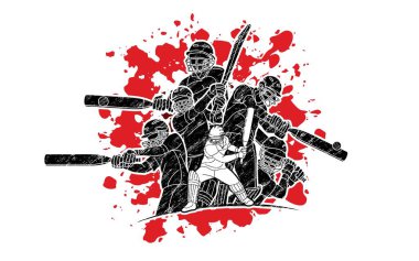 Kriket oyuncuları grubu çizgi film sporu grafik vektörü