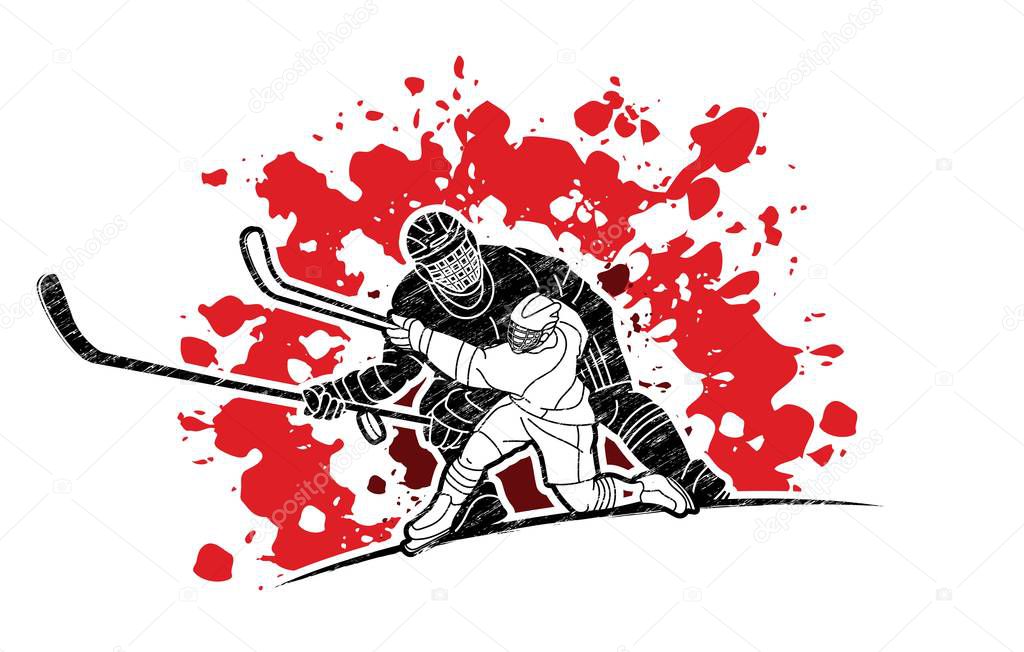Ice Hockey players action cartoon sport graphic vector