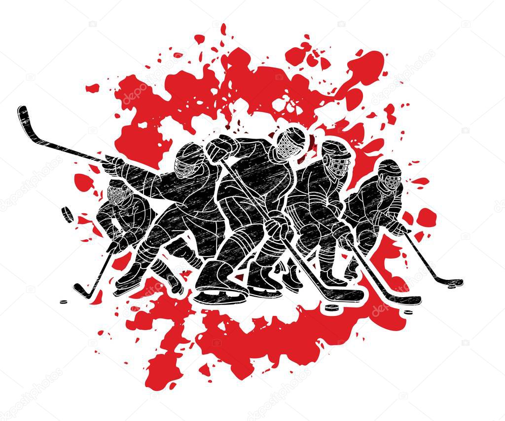 Ice Hockey players action cartoon sport graphic vector