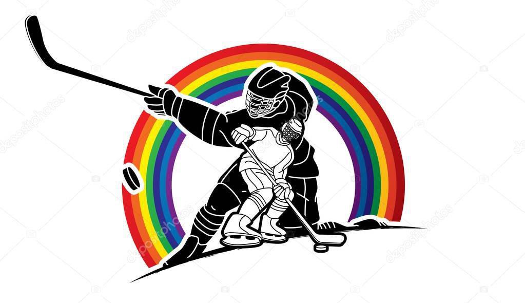 Ice Hockey players action cartoon sport graphic vector