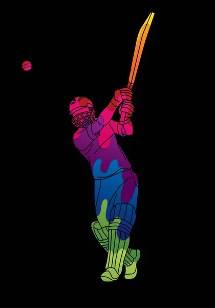 Kriket Hráč Akce Karikatura Sport Grafický Vektor — Stockový vektor
