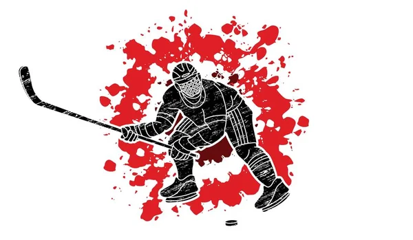 Ice Hockey Παίκτης Δράση Γραφικό Διάνυσμα — Διανυσματικό Αρχείο