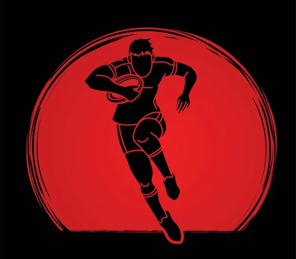 Rugby Spieler Action Cartoon Sport Sportler Grafik Vektor — Stockvektor