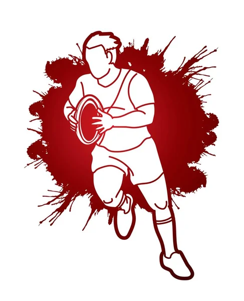 Giocatore Rugby Action Cartoon Sport Sportsman Graphic Vector — Vettoriale Stock