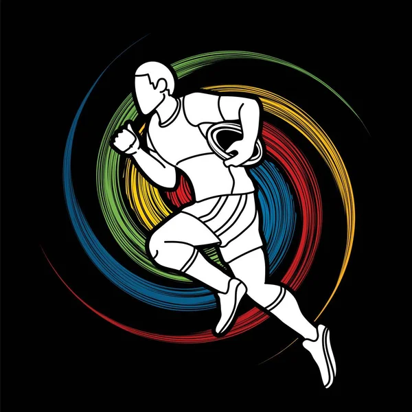 Rugby Player Action Cartoon Sport Sportsman Graphic Vector — Stock Vector