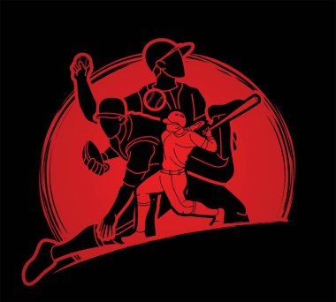 Beyzbol oyuncuları grubu çizgi film sporu grafik vektörü.