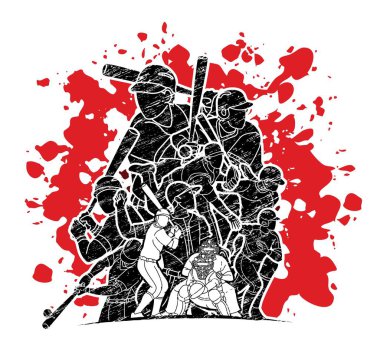 Beyzbol oyuncuları grubu çizgi film sporu grafik vektörü.